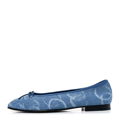 Chanel Denim Printed CC Cap Toe Ballerina Flats 41 Light Blue White 1 of 11