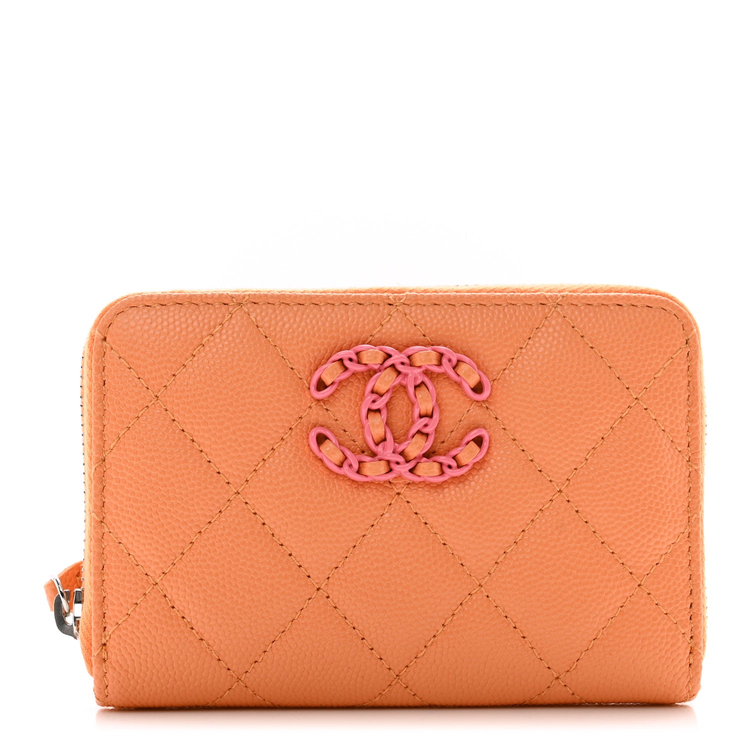 Chanel Caviar Flashy CC Zip Card Holder Wallet Orange 1 of 8
