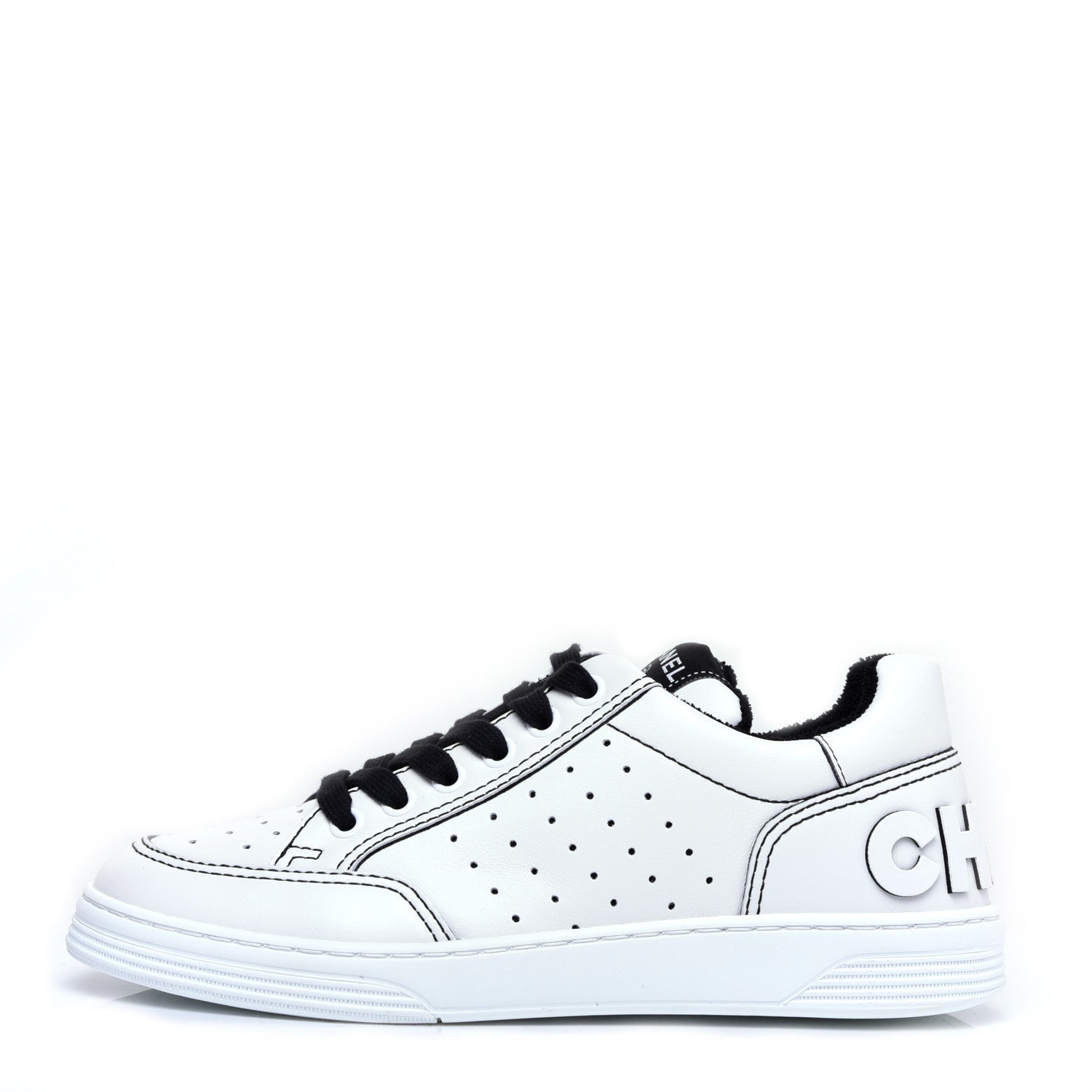 Chanel Calfskin Womens Logo Sneakers 36 White Black 1 of 11