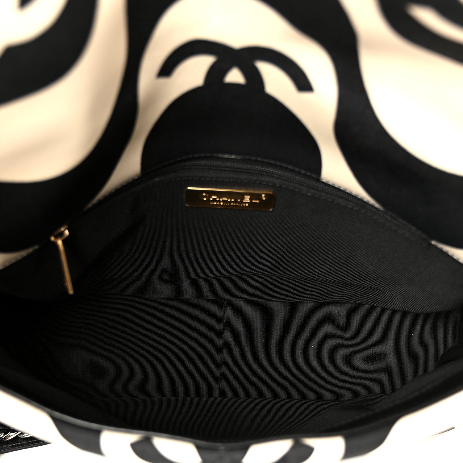 Chanel Fabric Printed Large Chanel 19 Flap Black Ecru 5 of 10