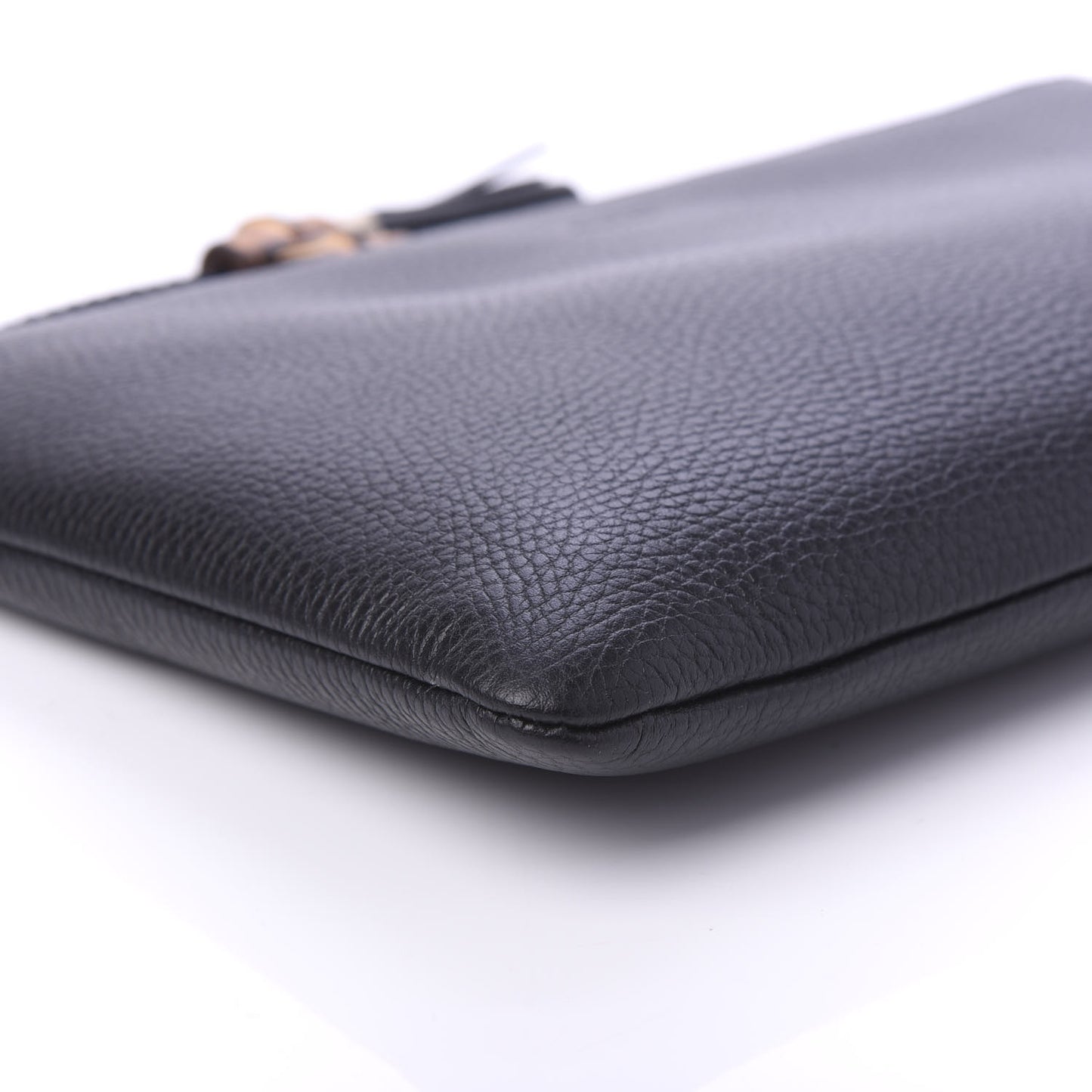 Pebbled Calfskin Large Bamboo Clutch Black