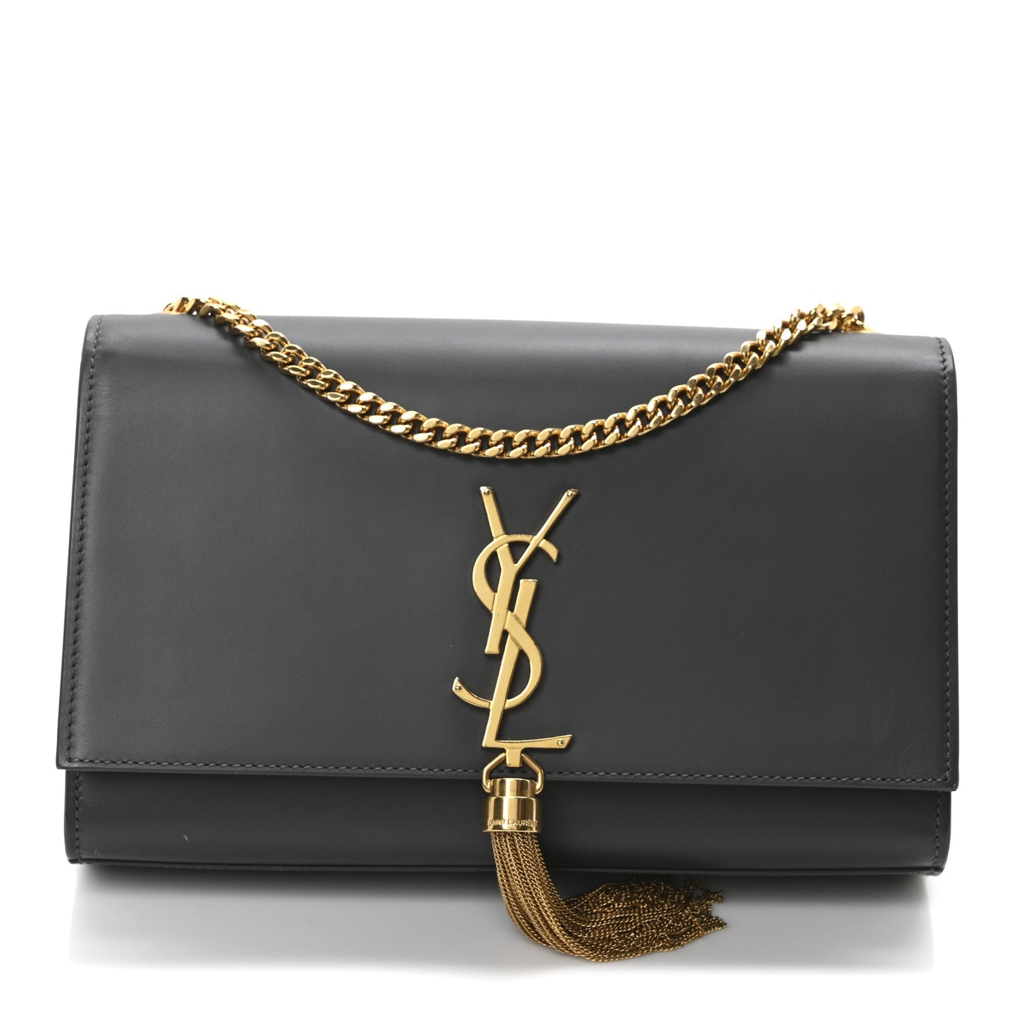 Smooth Calfskin Medium Classic Monogram Kate Tassel Satchel Grey