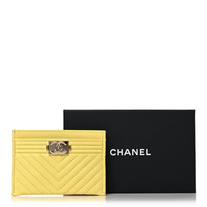 Chanel Caviar Chevron Quilted Boy Card Holder Yellow 10 of 10