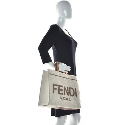 Fendi Shearling Vitello King Logo Medium Fendi Sunshine Shopper Tote White 2 of 14