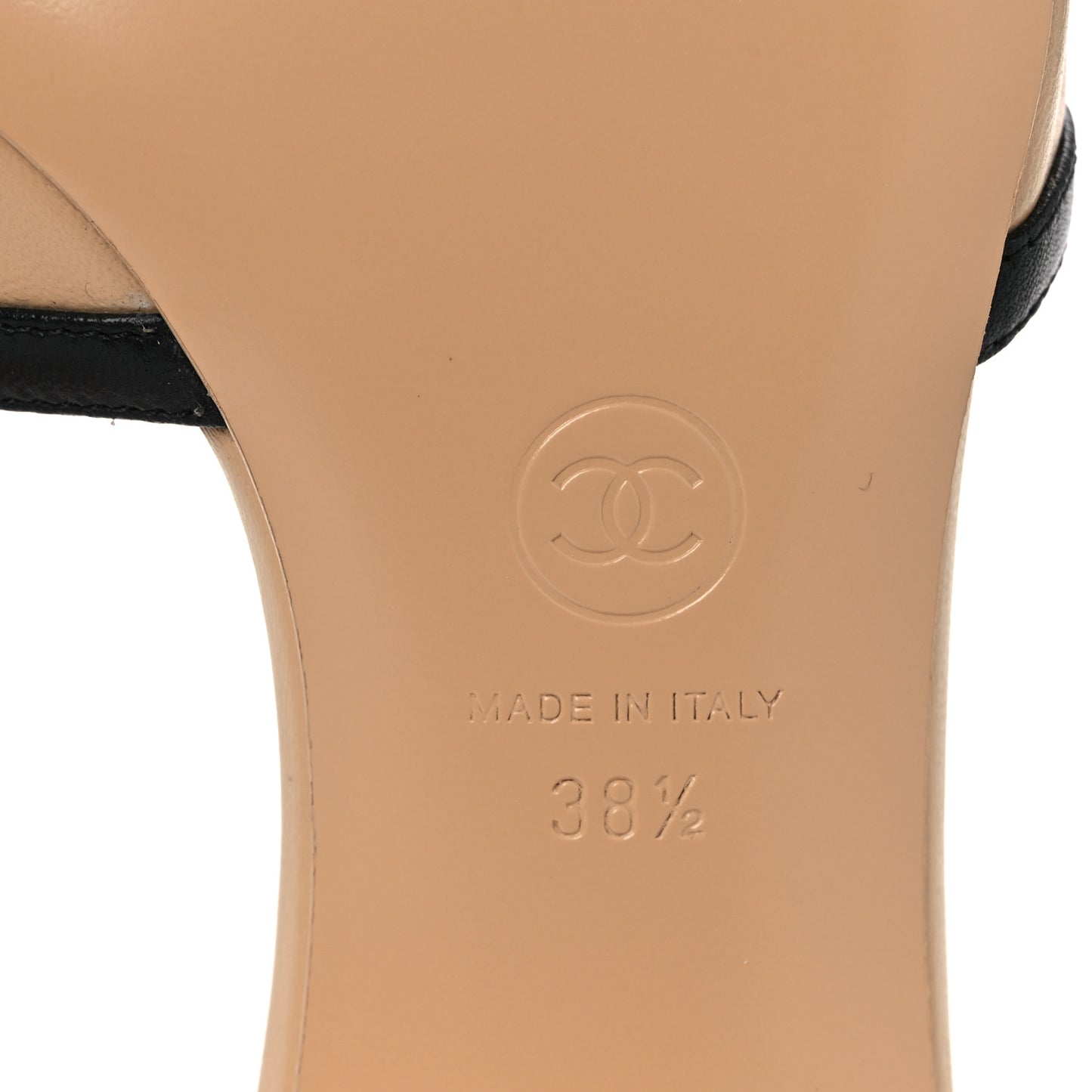 Lambskin CC Cutout Mules 38.5 Beige Black