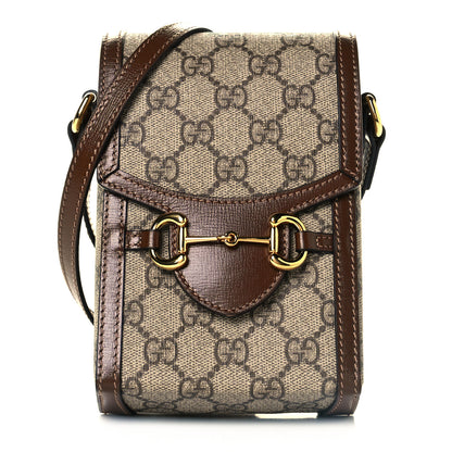 Gucci GG Supreme Monogram Mini Horsebit 1955 Crossbody Bag Beige Brown Sugar 1 of 8