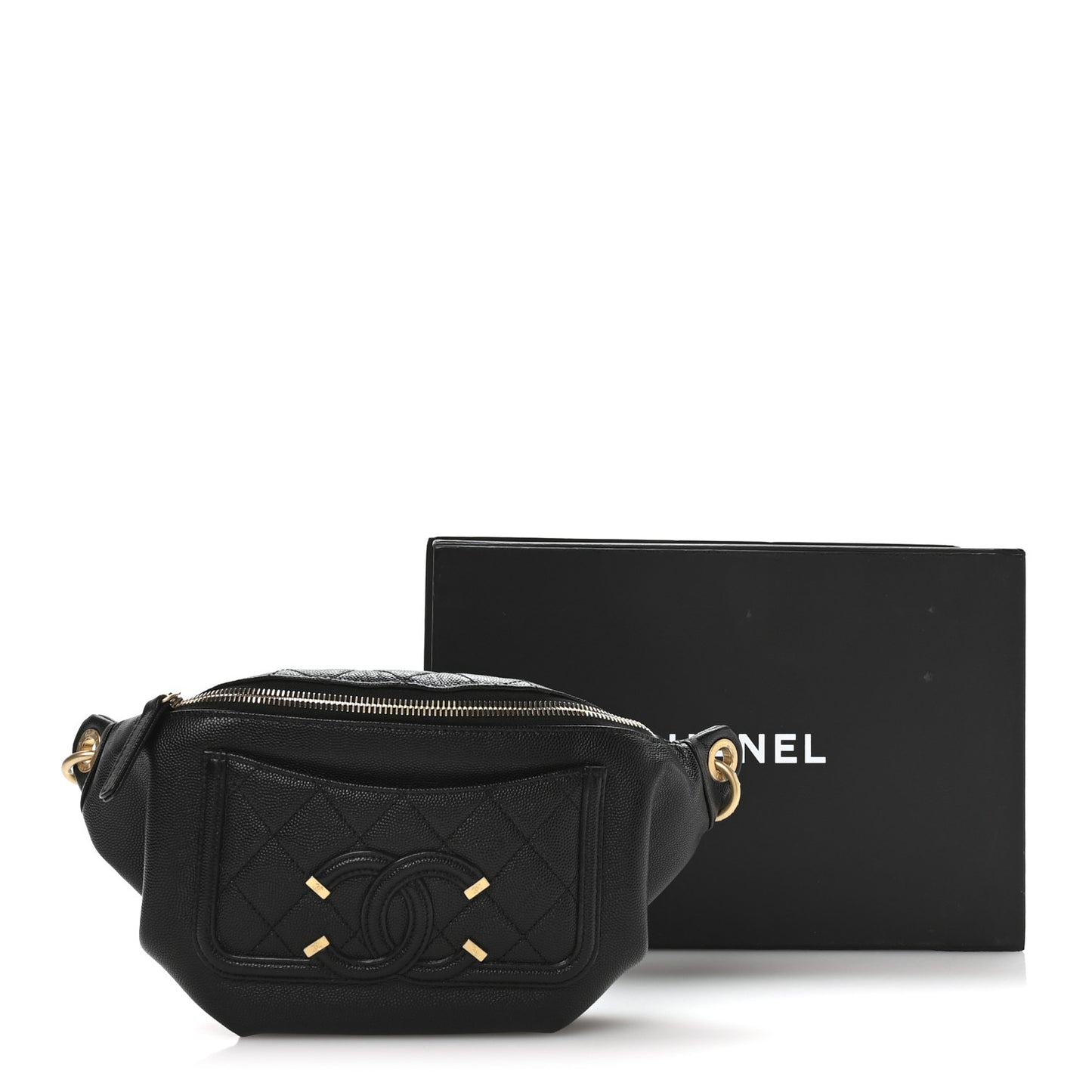 Caviar Quilted Filigree Waist Bag Black