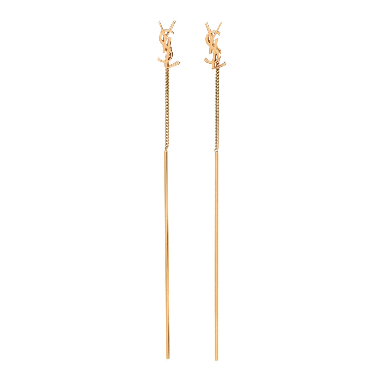 Saint Laurent Metal Monogram Pendant Threader Earrings Gold 1 of 4
