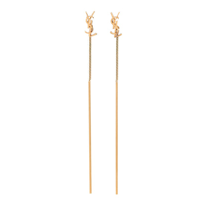 Saint Laurent Metal Monogram Pendant Threader Earrings Gold 1 of 4