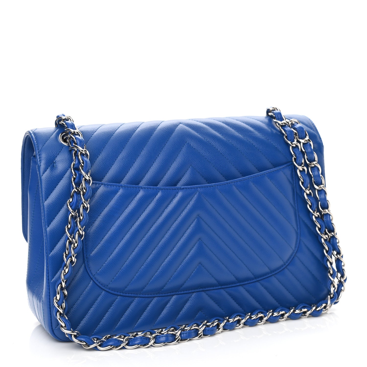 Chanel Caviar Chevron Quilted Jumbo Double Flap Blue 3 of 10