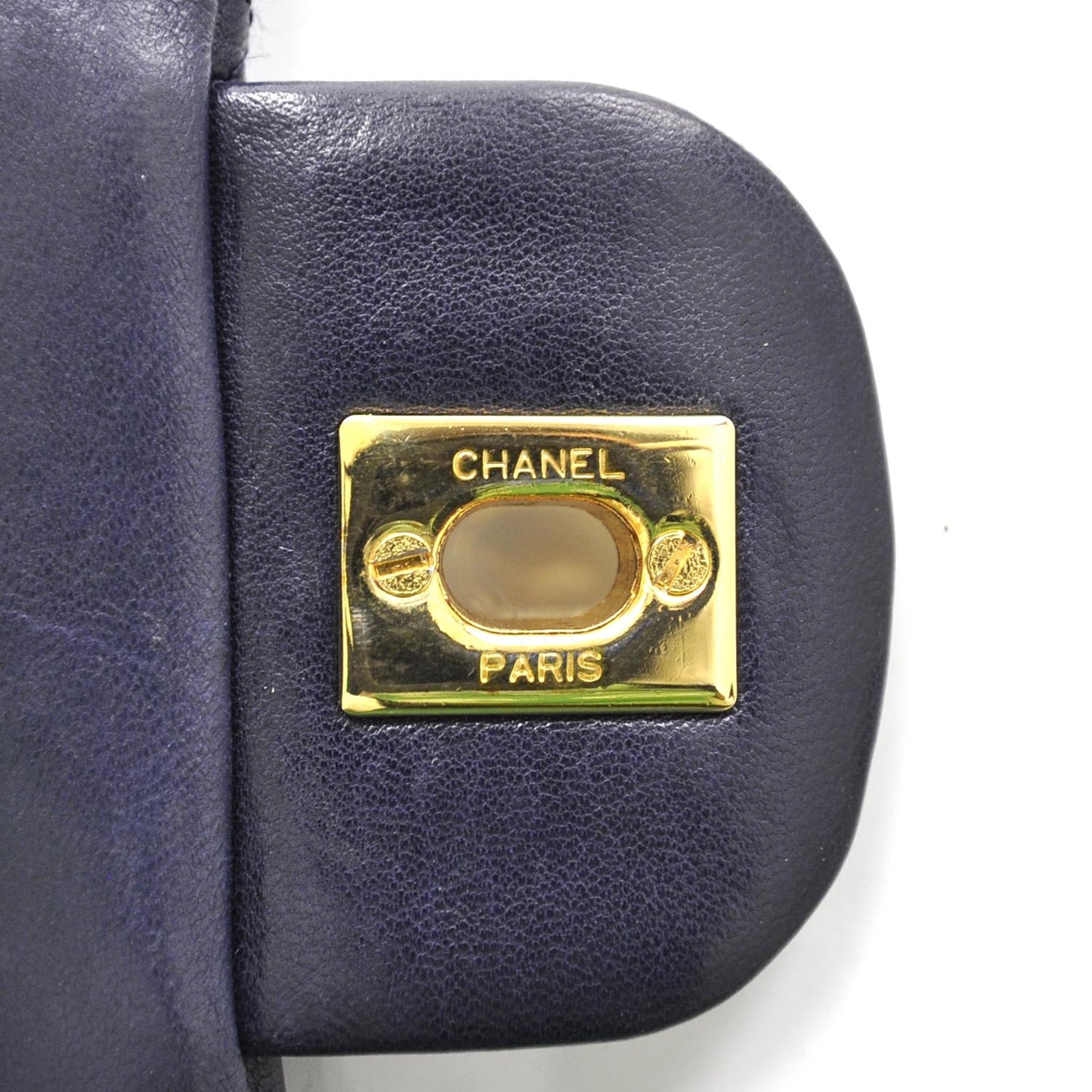 Lambskin Quilted Medium Double Flap Navy