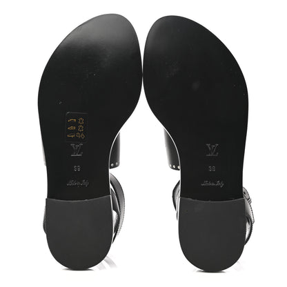 Louis Vuitton Soft Calfskin Perforated Horizon Flat Sandals 38 Black 5 of 8