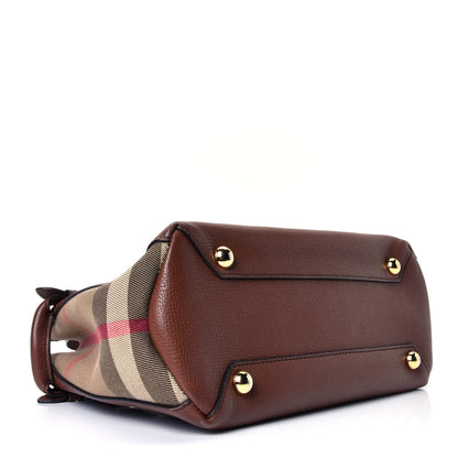 Burberry Derby Calfskin House Check Small Bi-Color Banner Tote Tan 4 of 5