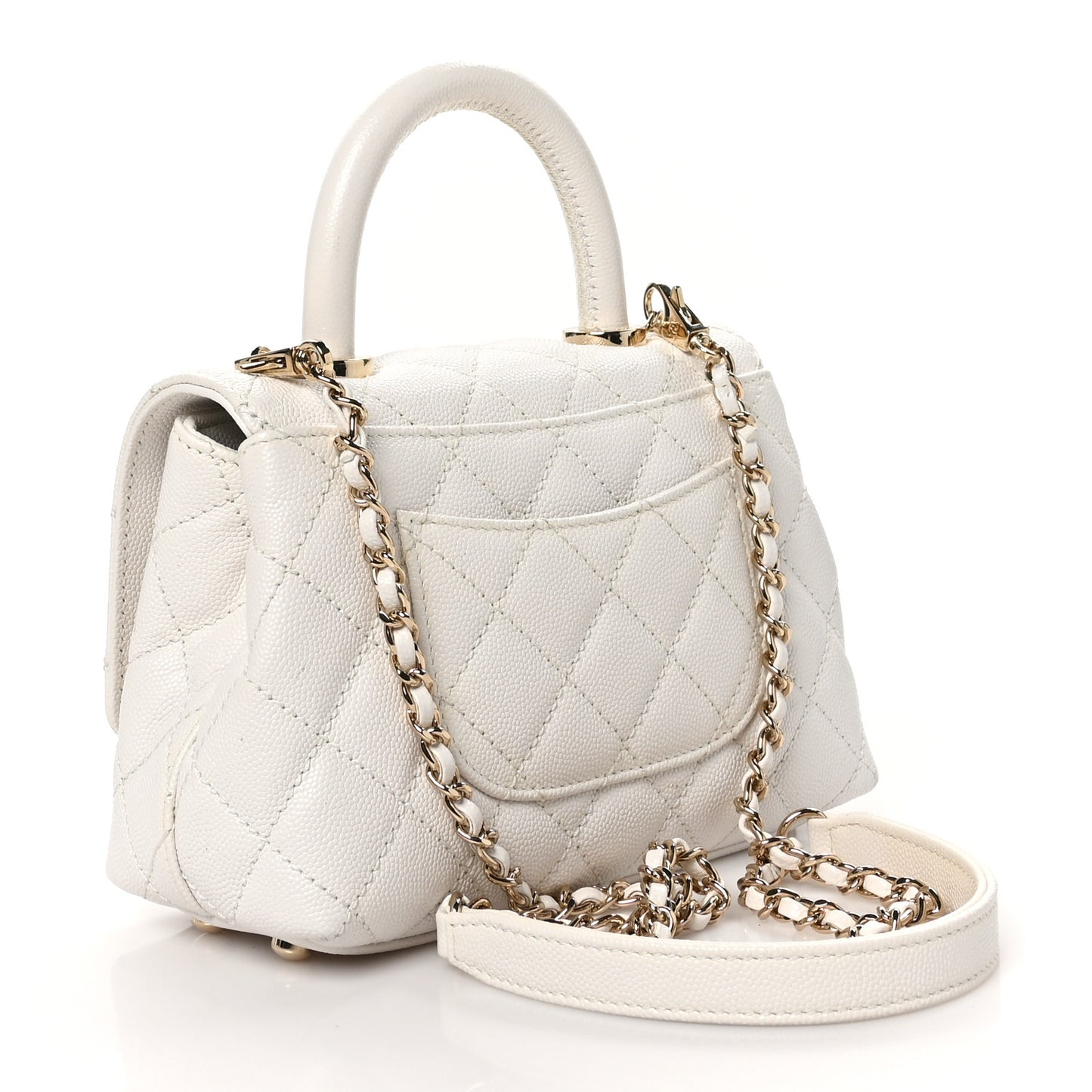 Caviar Quilted Extra Mini Coco Handle Flap White