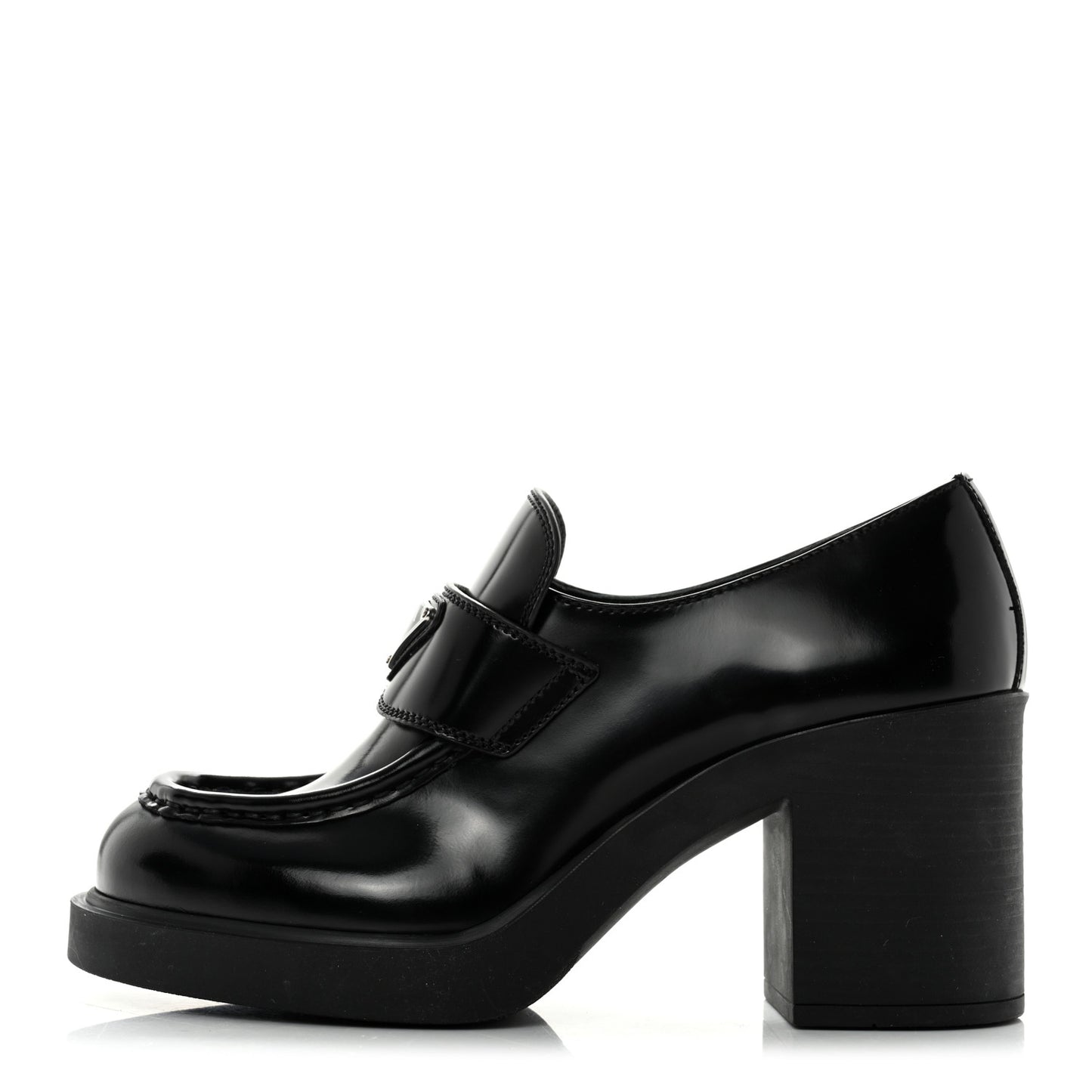 Spazzolato Metal Triangle Logo 85mm Loafers 38 Black