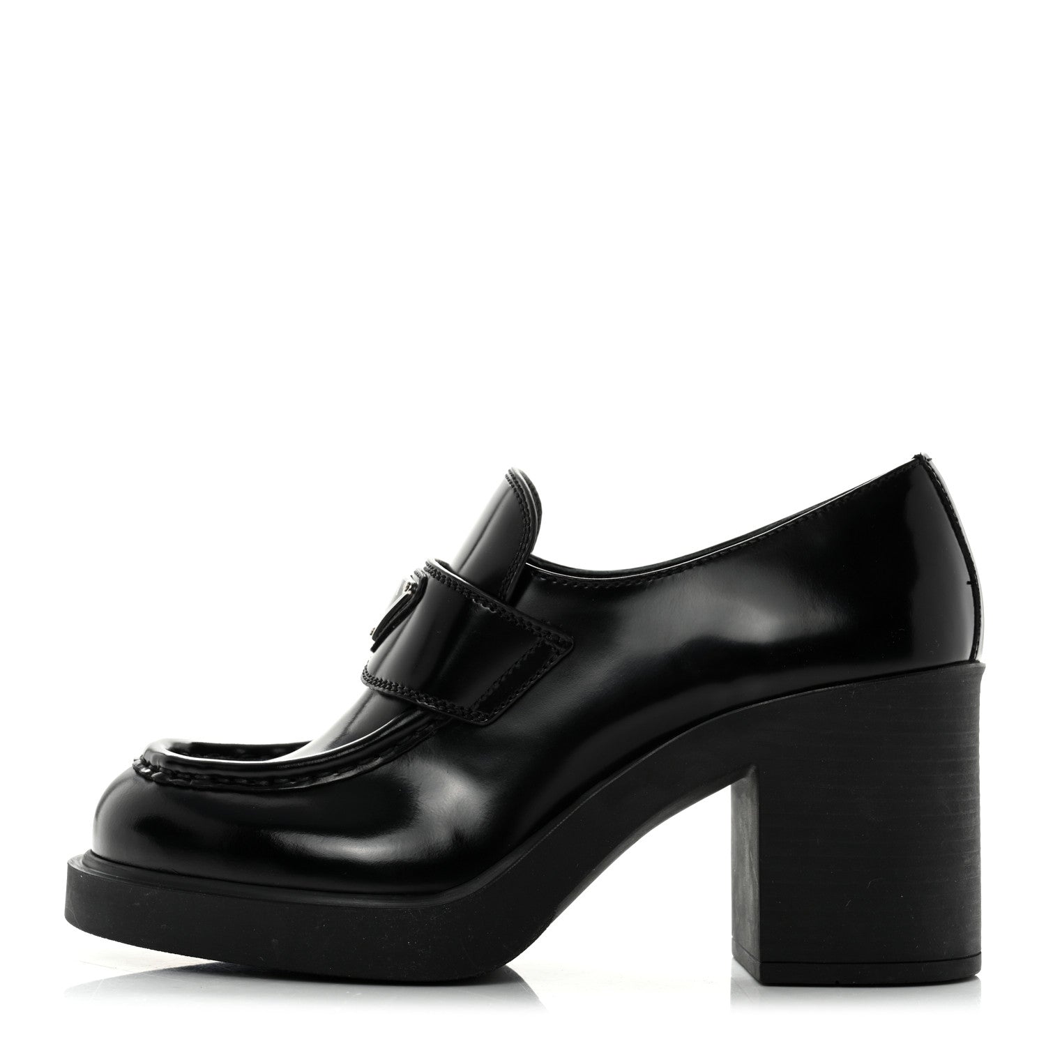 Prada Spazzolato Metal Triangle Logo 85mm Loafers 38 Black 1 of 9