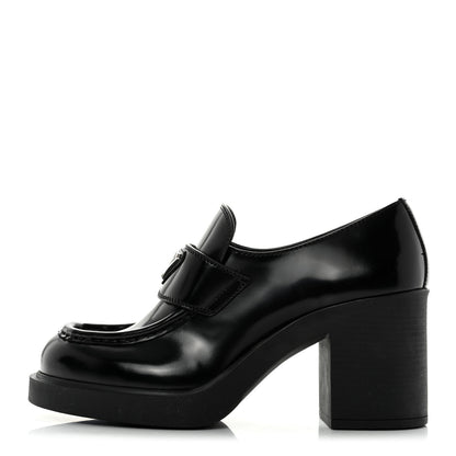 Prada Spazzolato Metal Triangle Logo 85mm Loafers 38 Black 1 of 9