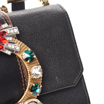 Miu Miu Goatskin Madras Soft Calf Crystal Embellished Shoulder Bag Black 9 of 16