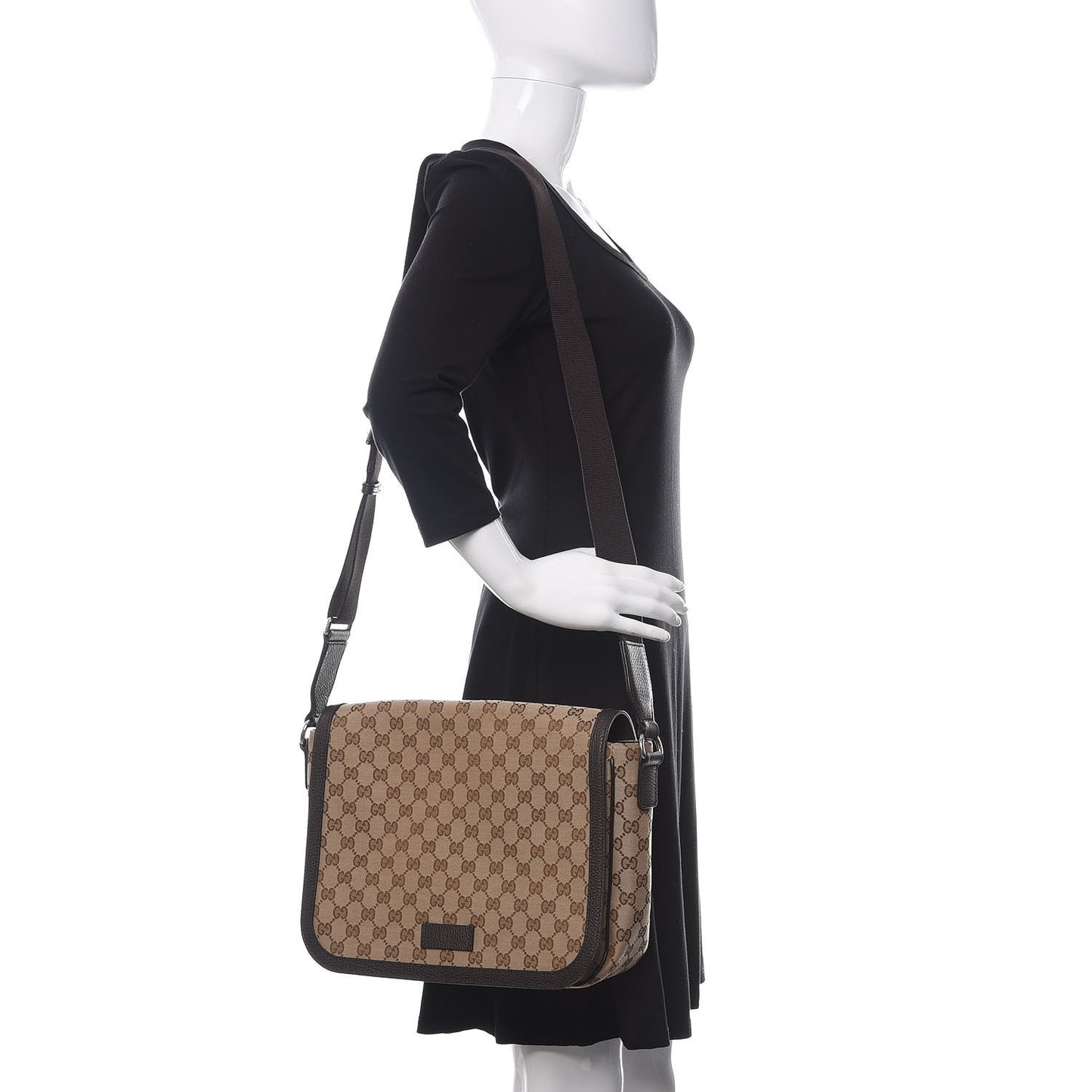 Monogram Large Flap Messenger Bag Beige Dark Brown