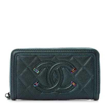 Chanel Iridescent Caviar Quilted Medium Filigree Zip Around Wallet Dark Turquoise 1 of 9