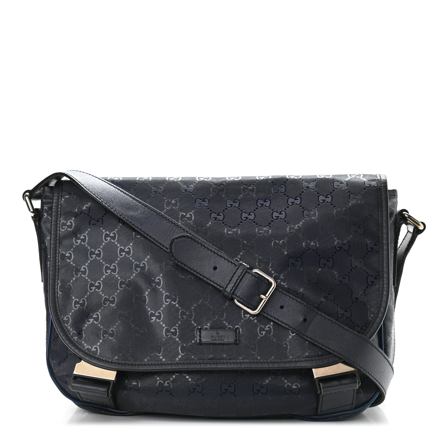 Gucci Imprime Monogram Medium Double Buckle Flap Messenger Bag Navy 1 of 16