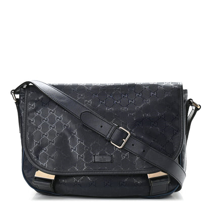 Gucci Imprime Monogram Medium Double Buckle Flap Messenger Bag Navy 1 of 16