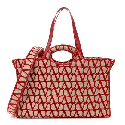 Valentino Garavani Toile Iconographe Goatskin Le Troisieme Shopping Bag Naturale Rosso Valentino 1 of 11