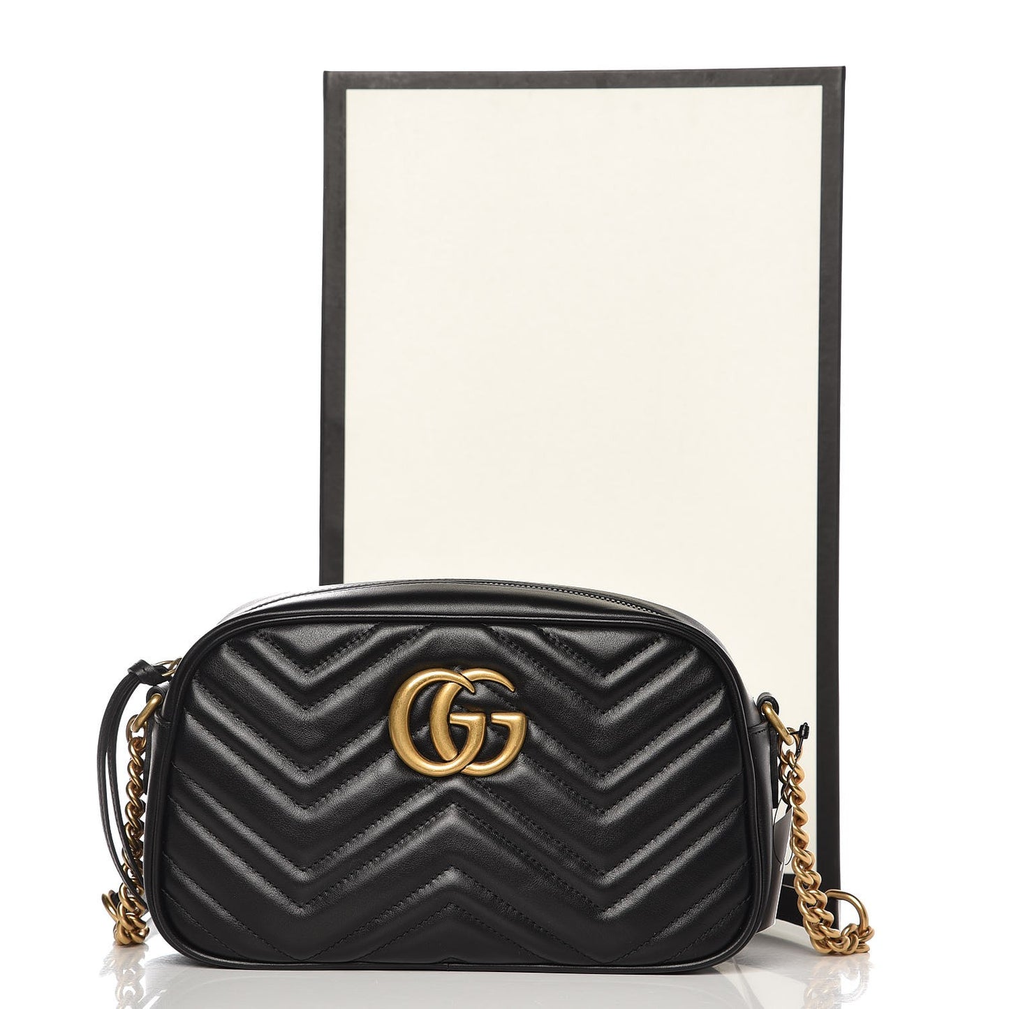 Calfskin Matelasse Small GG Marmont Chain Shoulder Bag Black