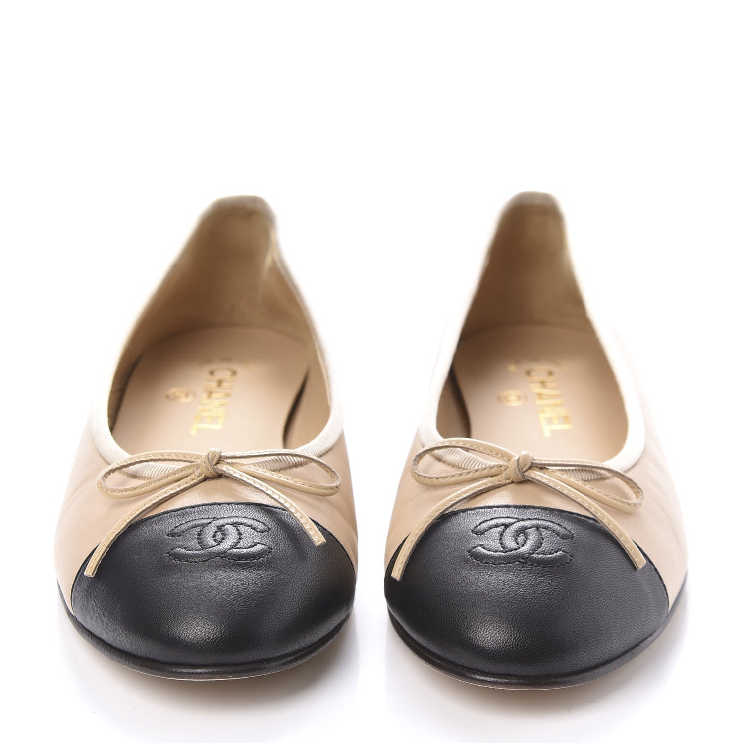 Chanel Lambskin Cap Toe CC Ballerina Flats 40 Beige Black 2 of 9