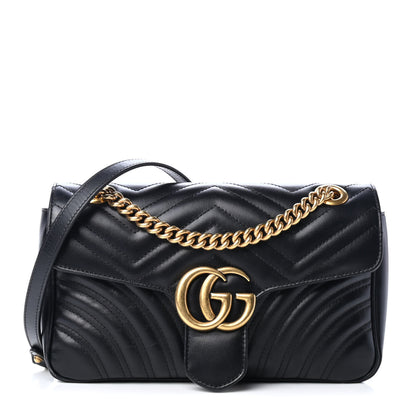 Gucci Calfskin Matelasse Small GG Marmont Shoulder Bag Black 1 of 4