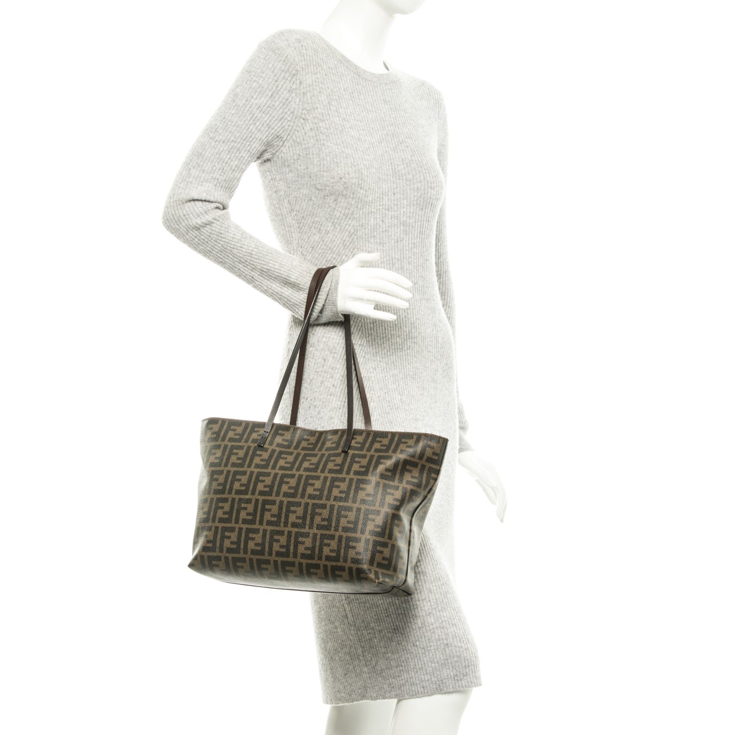 Fendi Zucca Spalmati Small Roll Tote Tobacco Blue 2 of 8