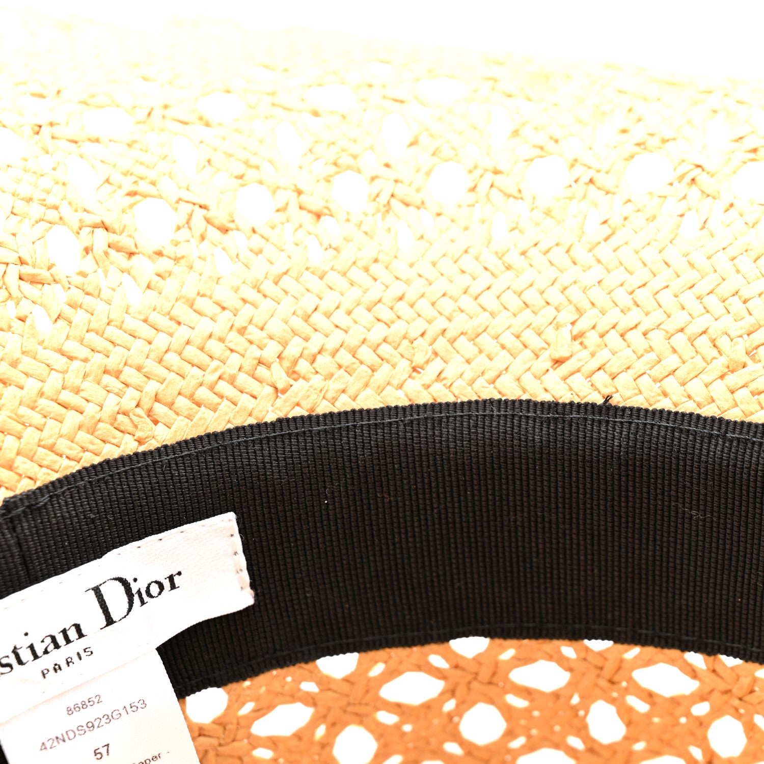 Christian Dior Straw Embroidered Bob Naughtily Large Brim Hat 57 Natural Black 9 of 12