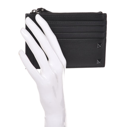 Valentino Garavani Vitello Rockstud Coin Case Card Holder Black 2 of 8