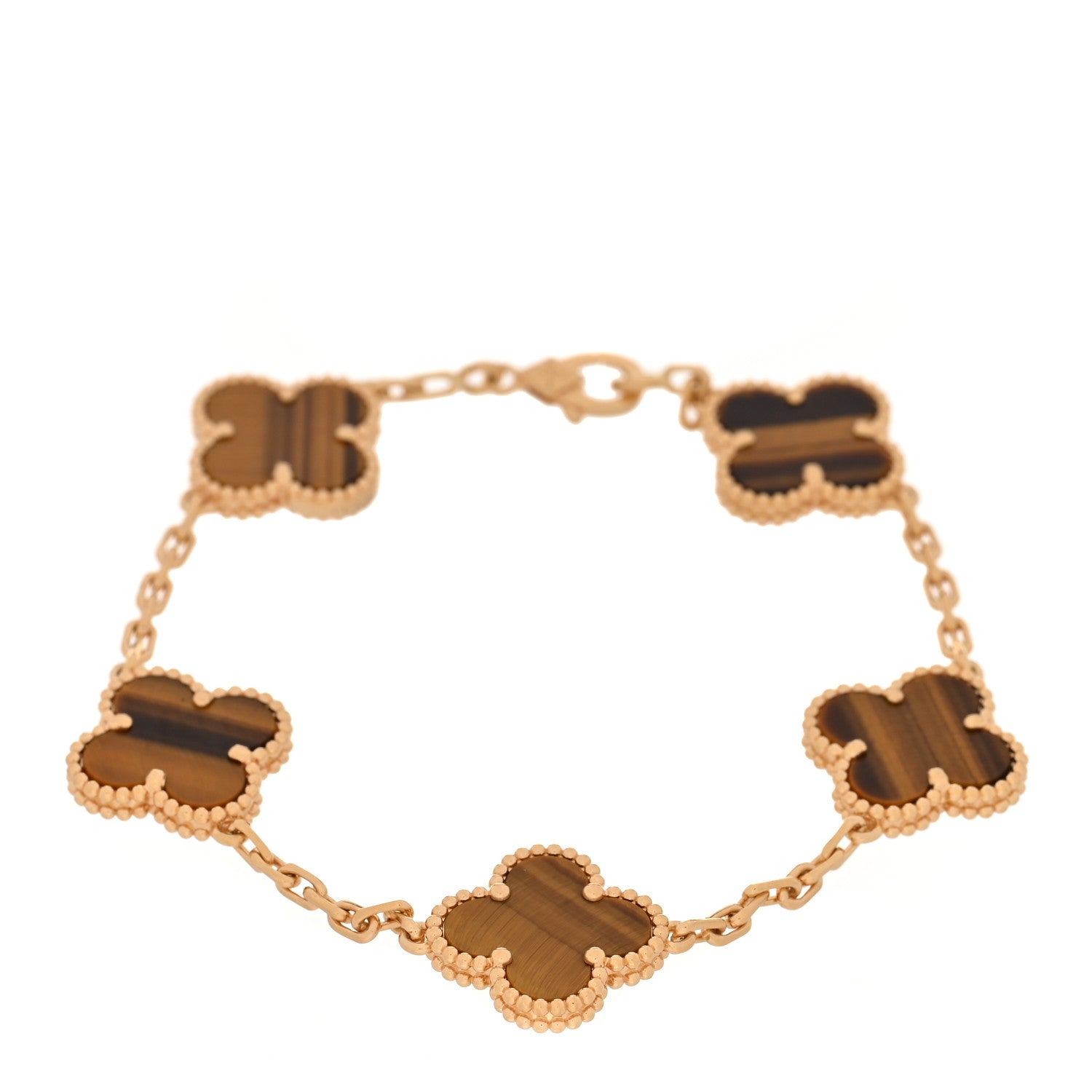 Van Cleef & Arpels 18K Yellow Gold Tiger Eye 5 Motifs Vintage Alhambra Bracelet 1 of 5