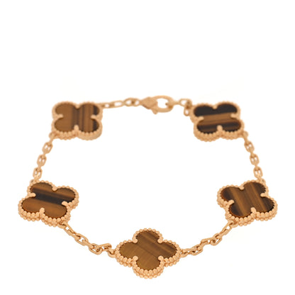 Van Cleef & Arpels 18K Yellow Gold Tiger Eye 5 Motifs Vintage Alhambra Bracelet 1 of 5