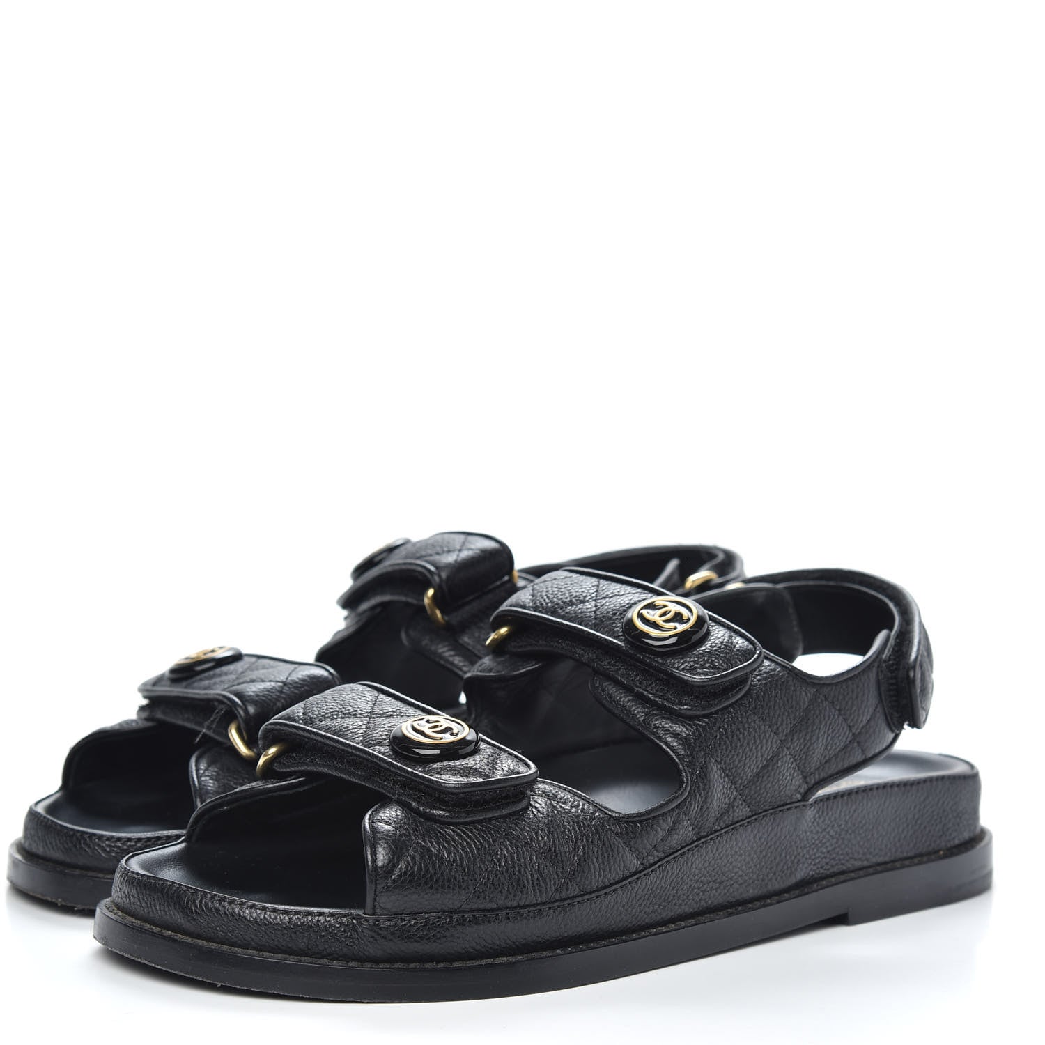 Chanel Grained Calfskin Velcro Dad Sandals 37.5 Black 3 of 11