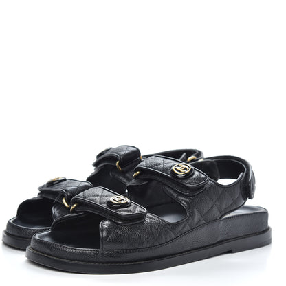 Chanel Grained Calfskin Velcro Dad Sandals 37.5 Black 3 of 11