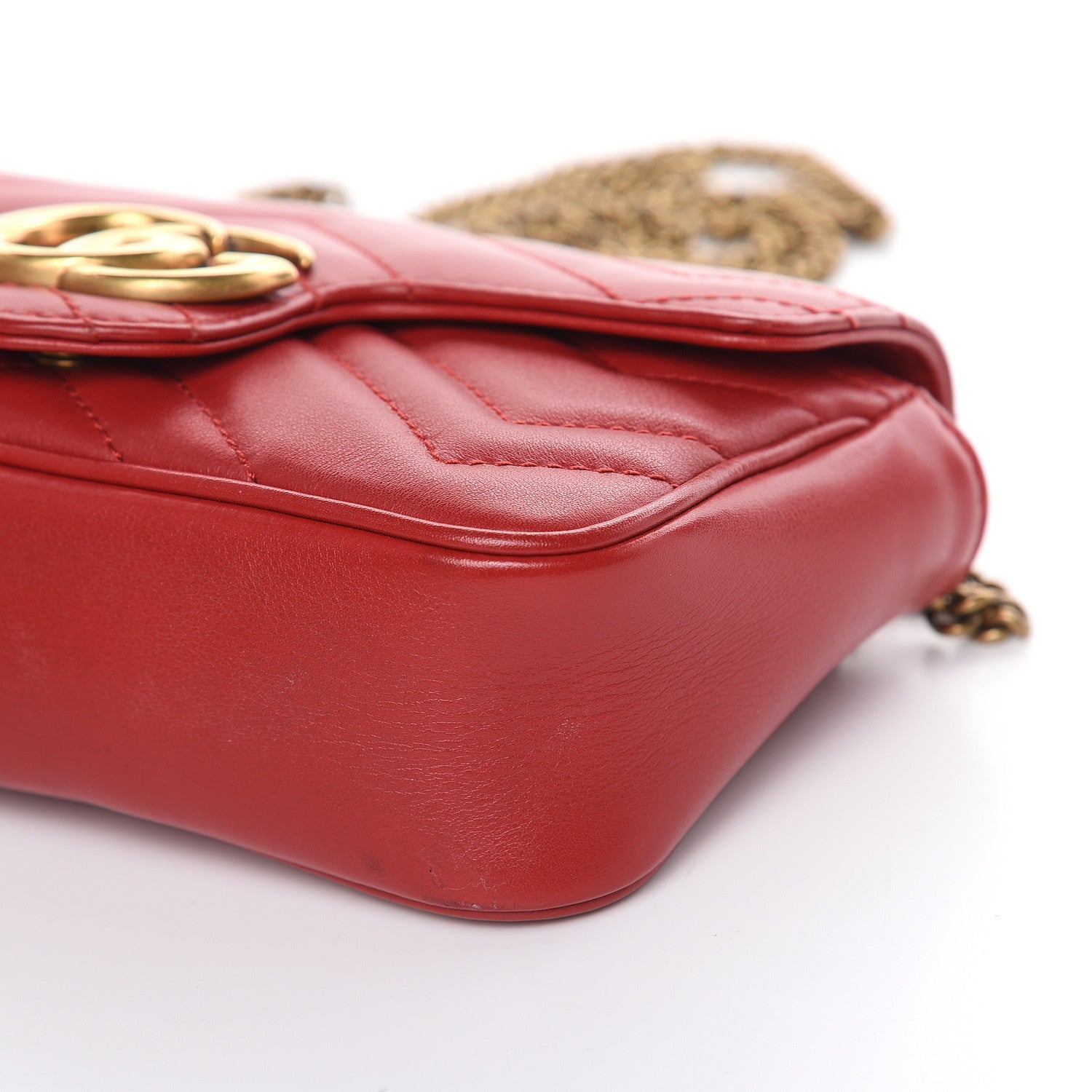 Gucci Calfskin Matelasse Super Mini GG Marmont Shoulder Bag Hibiscus Red 9 of 13