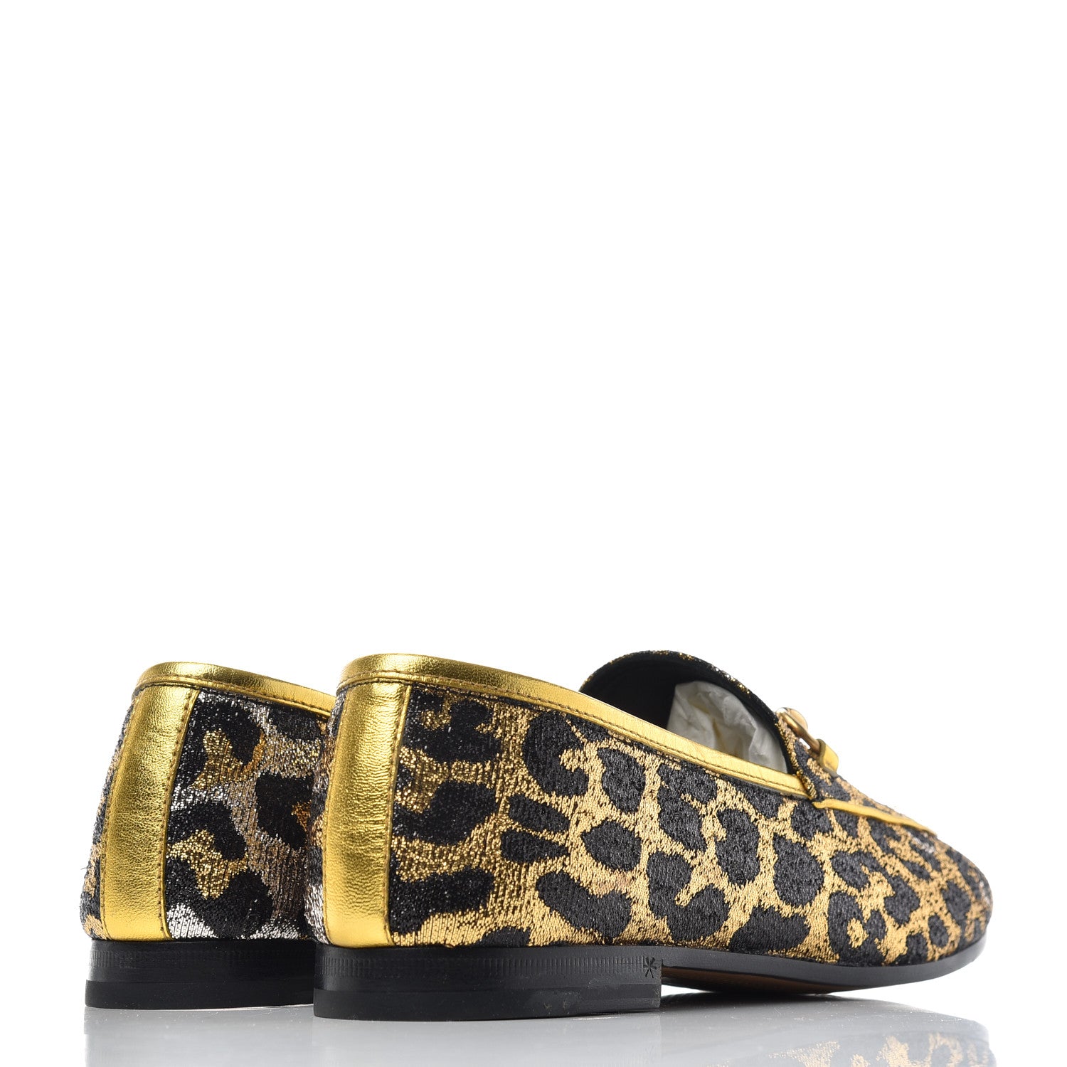 Gucci Jacquard Leopard Print Horsebit Womens Jordaan Loafers 37.5 Gold 4 of 11