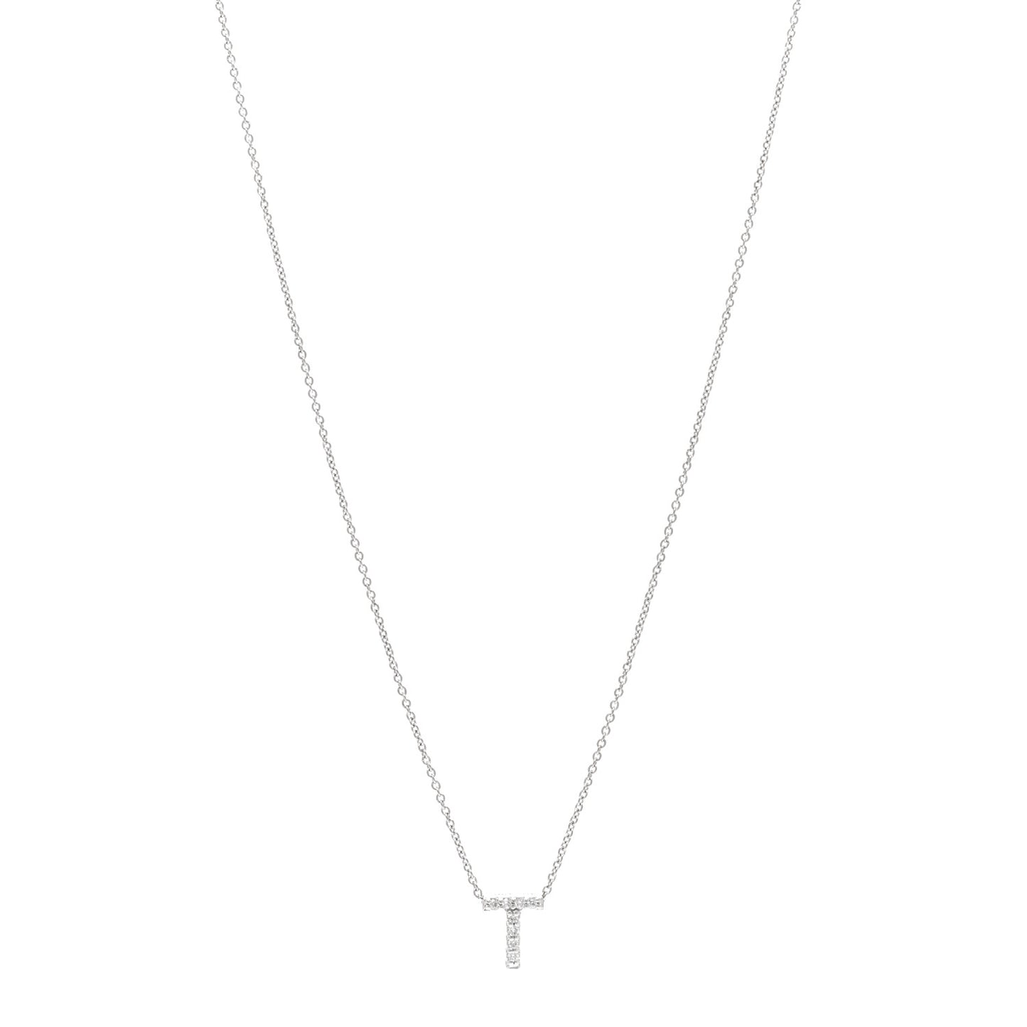 18K White Gold Diamond Love Letter T Pendant Necklace