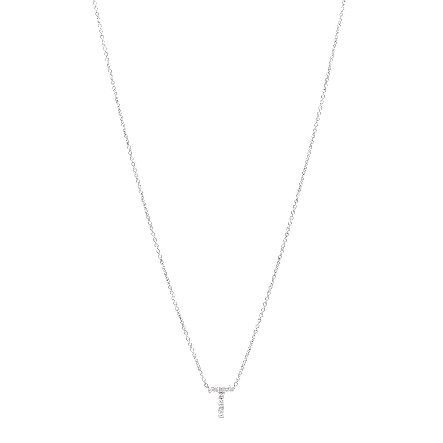 Roberto Coin 18K White Gold Diamond Love Letter T Pendant Necklace 1 of 5