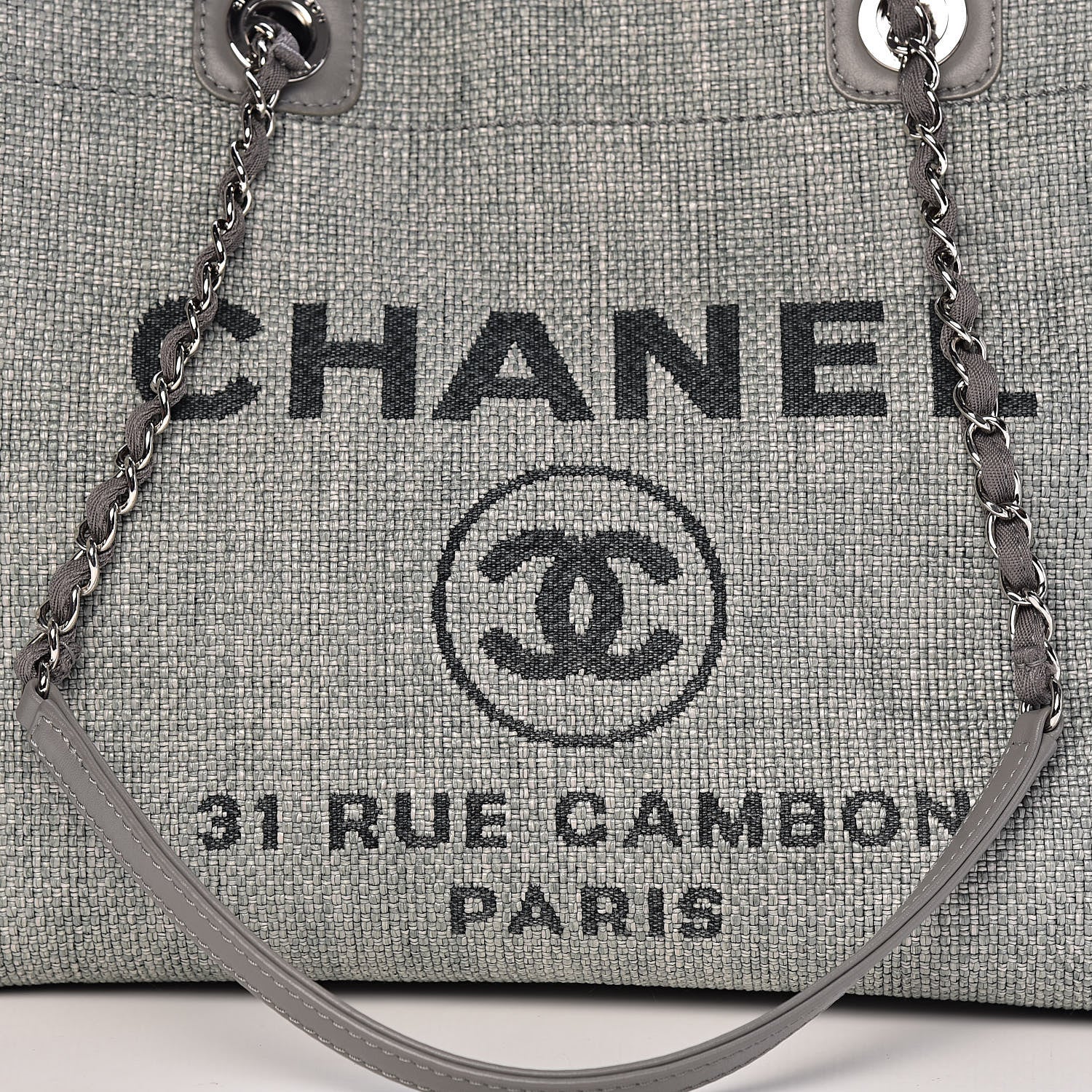 Chanel Woven Straw Raffia Small Deauville Tote Grey 10 of 10