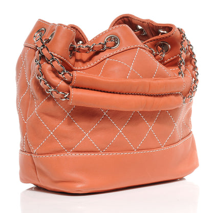 Chanel Lambskin Contrast Stitch Small Drawstring Tote Coral 3 of 7