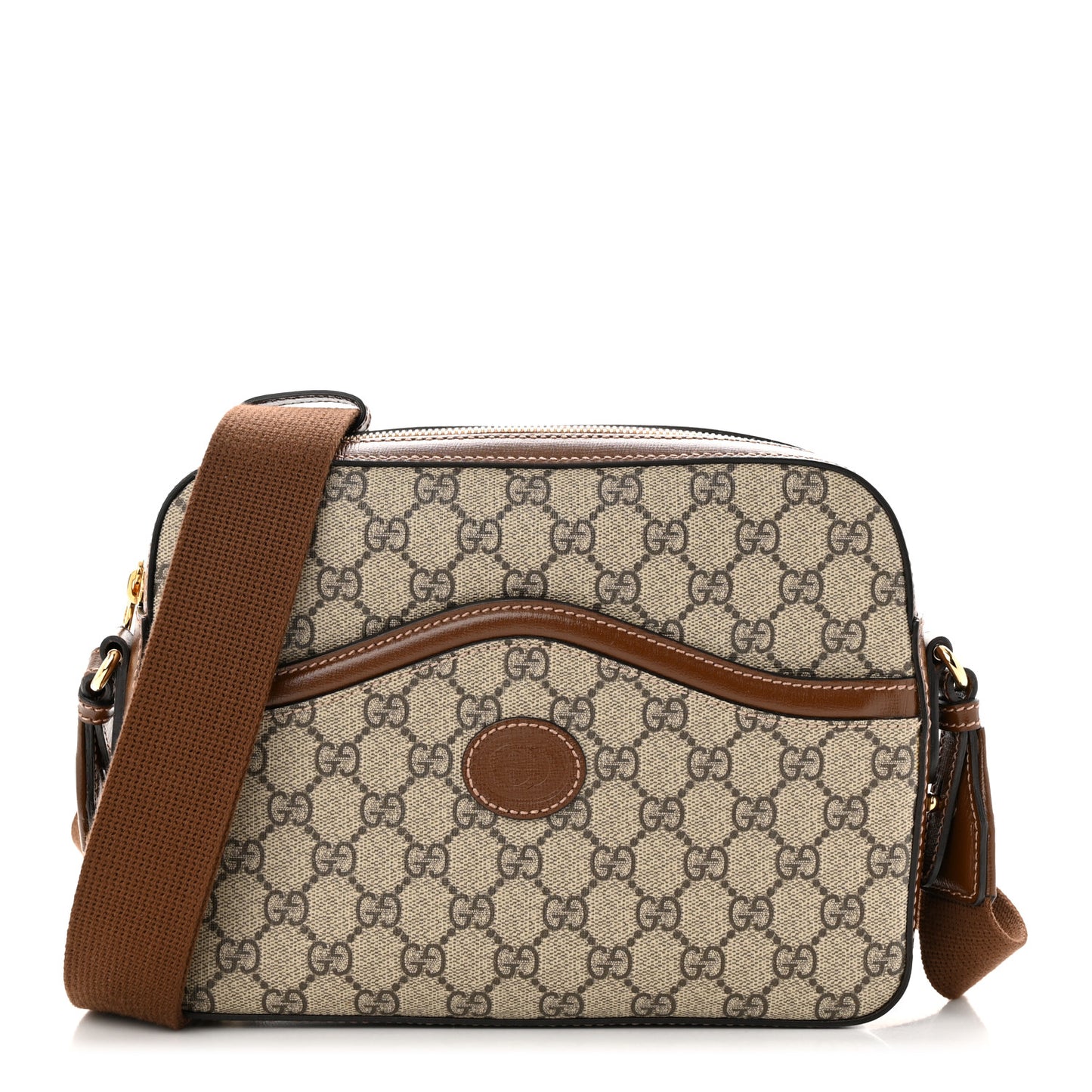 GG Supreme Monogram Azalea Calfskin Retro Interlocking G Messenger Shoulder Bag Beige Ebony Brown Sugar