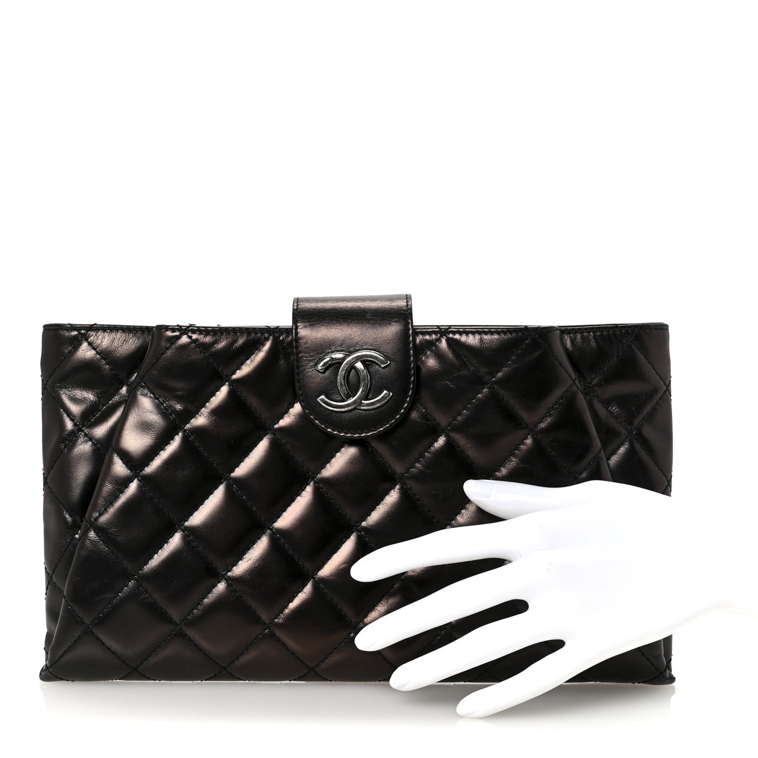 Chanel Glazed Calfskin Quilted Coco Pleats Clutch Black 1782814