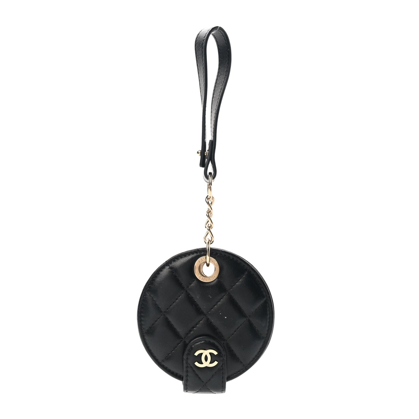 Lambskin Quilted Round Luggage Tag Black