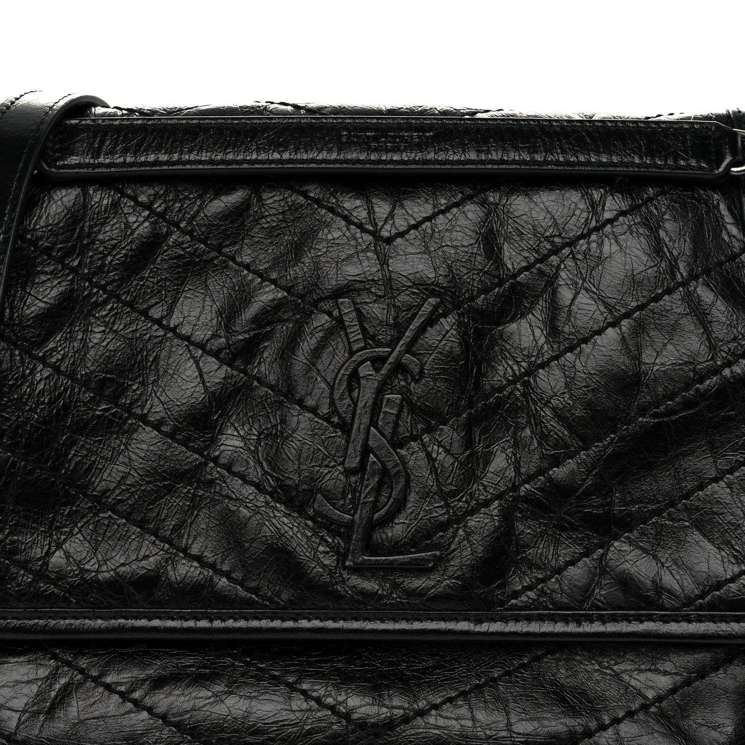 Saint Laurent Crinkled Calfskin Matelasse Monogram Medium Niki Chain Satchel Black 8 of 10