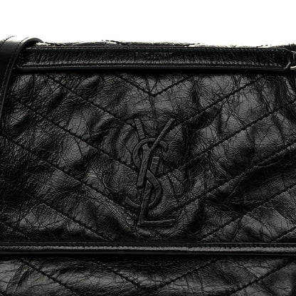 Saint Laurent Crinkled Calfskin Matelasse Monogram Medium Niki Chain Satchel Black 8 of 10