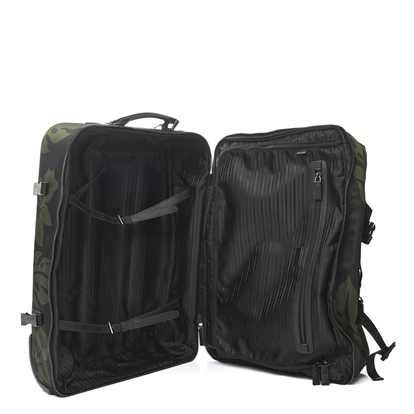 Tessuto Nylon Hibiscus Print Trolley Luggage Green