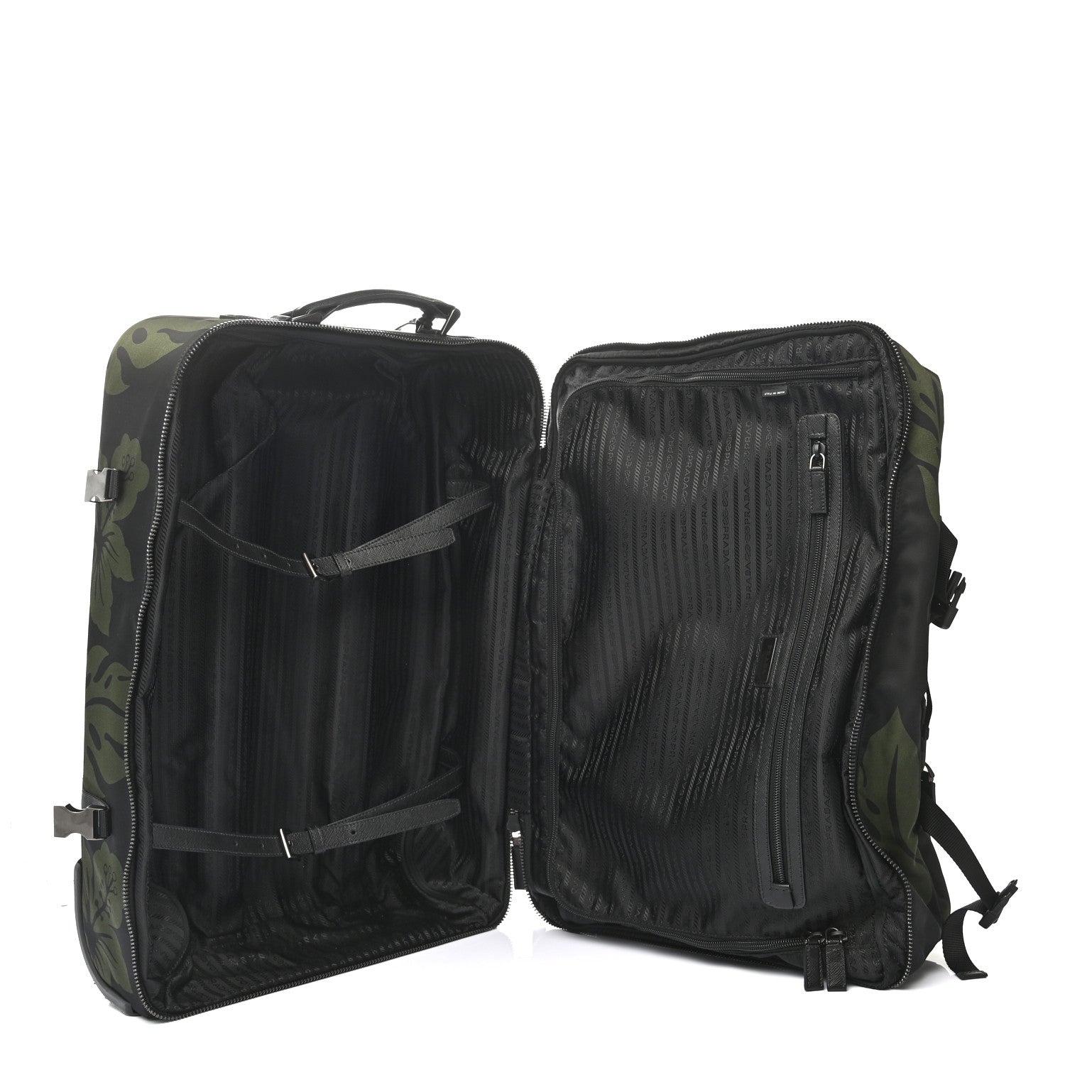 Prada Tessuto Nylon Hibiscus Print Trolley Luggage Green 12 of 18